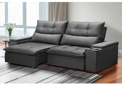 Sofá Retrátil Reclinável 3 Lugares 210cm Moritz F05 Veludo Grafite - M