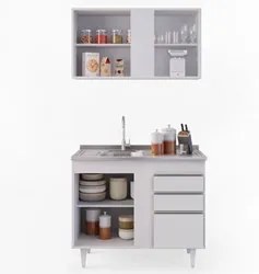 Armário Aéreo Indiana e Balcão Gabinete 100cm com Pia Inox Luziania Br