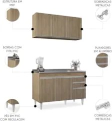 Armário Cozinha e Balcão Com Pia 120cm Michigan Castanho    - Lumil