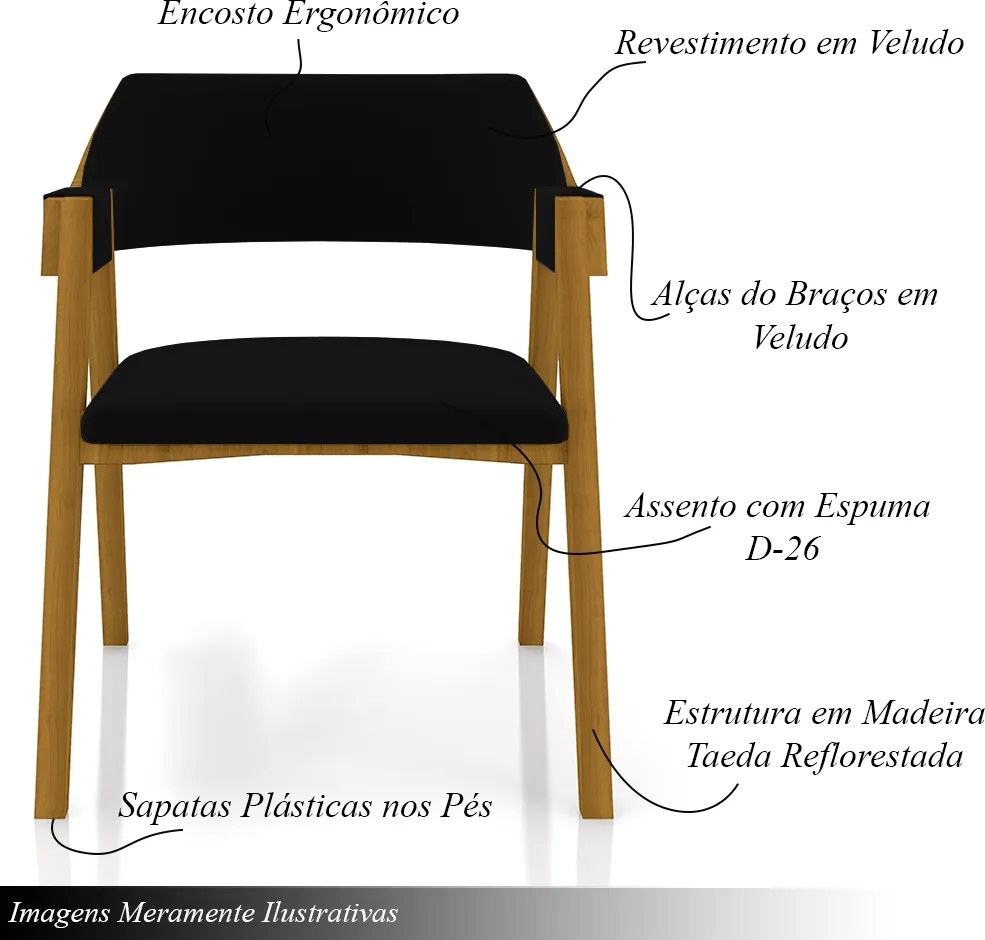 Kit 6 Cadeiras Sala de Jantar e Jogos Carteados Madeira Maciça Poker Veludo Preto/Mel G42 - Gran Belo