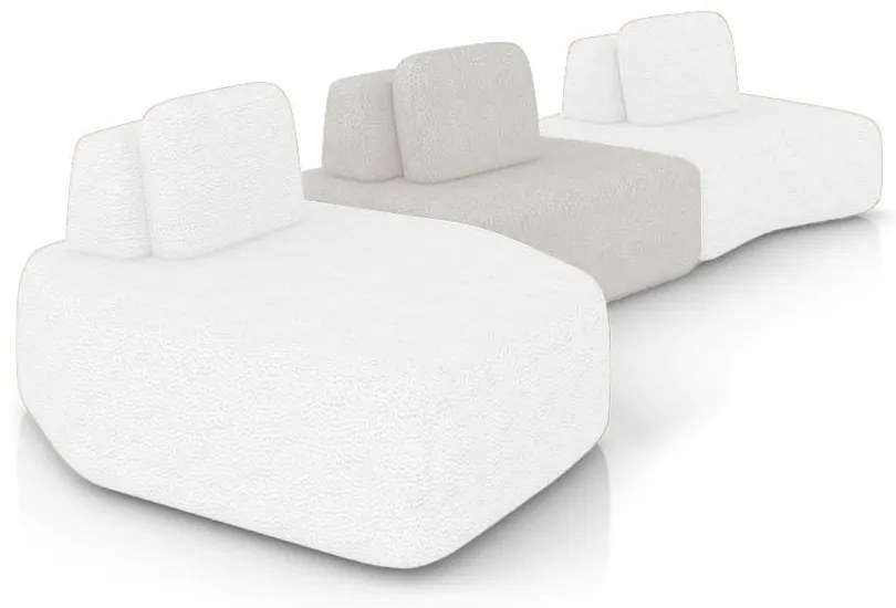 Sofá 3 Lugares Orgânico com Chaise e 2 Módulos Berlim Bouclê Off K01 - D'Rossi - Off White/Cinza Claro