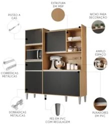 Armário de Cozinha Compacta 160cm 5 Portas Isabel Amêndoa/Preto - AJL