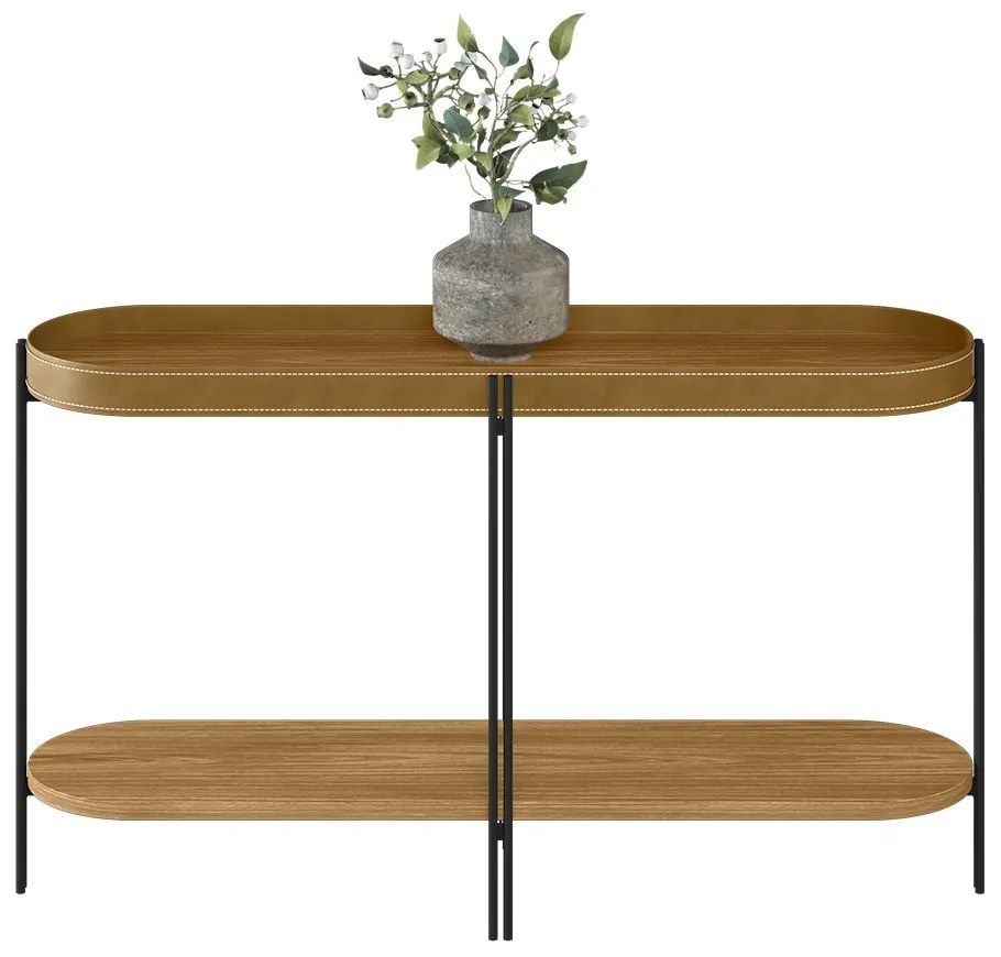 Aparador Decorativo Grimaldi Base Aço com Detalhe em Couro Caramelo/Preto G77 - Gran Belo
