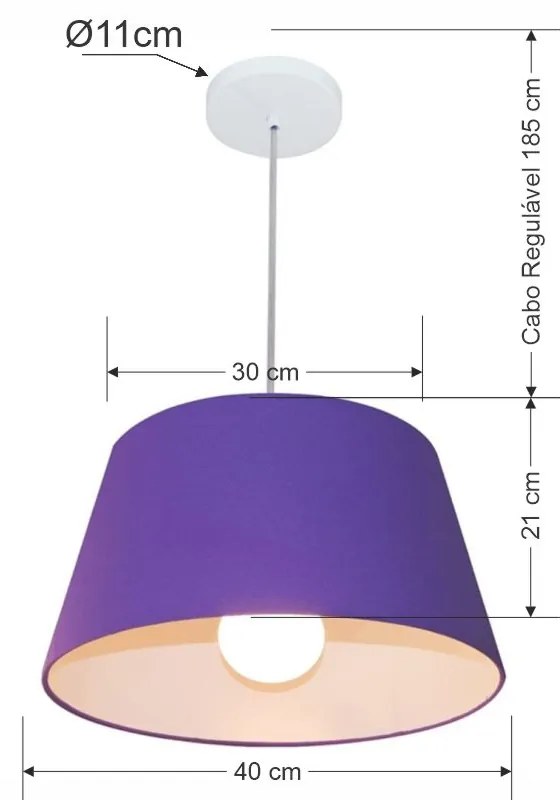 Lustre Pendente Cone Md-4039 Cúpula em Tecido 21/40x30cm Roxo - Bivolt