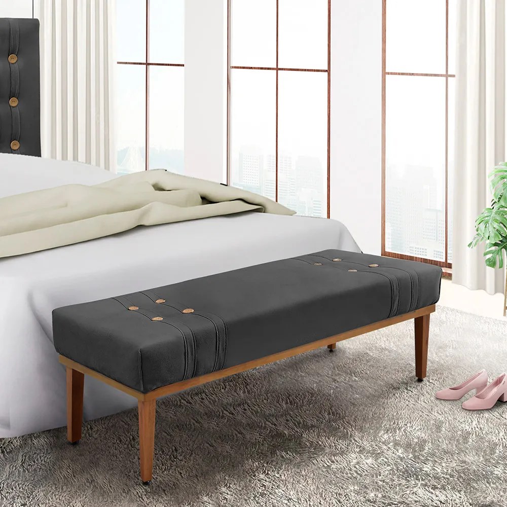 Recamier Decorativo 140cm Kors Suede Pés de Madeira Cinza G63 - Gran Belo