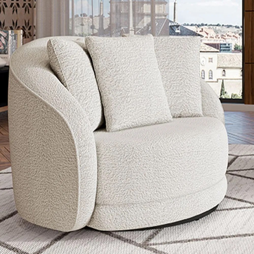 Kit 2 Poltronas Decorativas Base Giratória Galáxia com Almofadas Boucle Branco G45 - Gran Belo