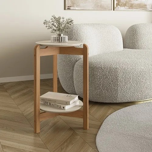 Mesa Lateral Lizz Off White/Cedro - Casa D Móveis