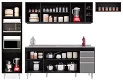 Armário de Cozinha Modulada 5 Peças CP18 Balcão com Pia Inox Preto/Cin