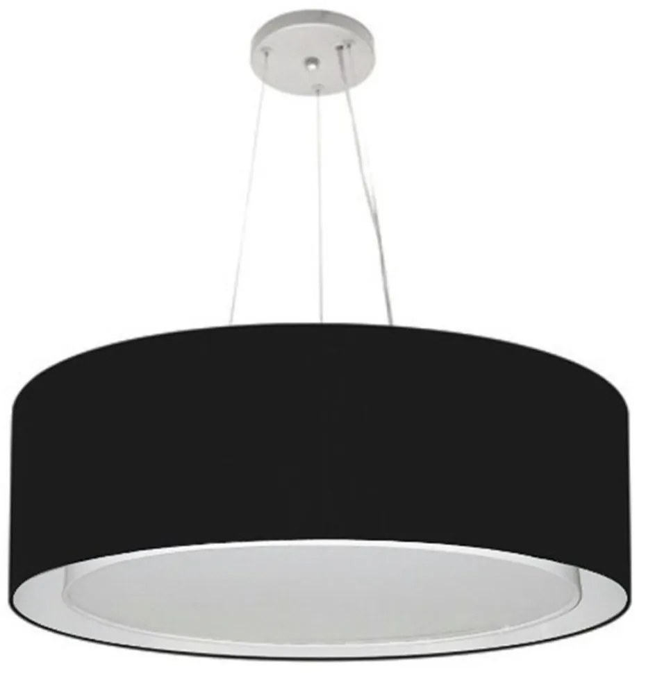 Lustre Pendente Cilíndrico Duplo Md-4126 Cúpula em Tecido 80x30cm Preto - Bivolt