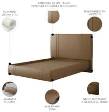 Cama Casal Flutuante Com Cabeceira 140cm Lyra Sintético Camel S05 - Mp