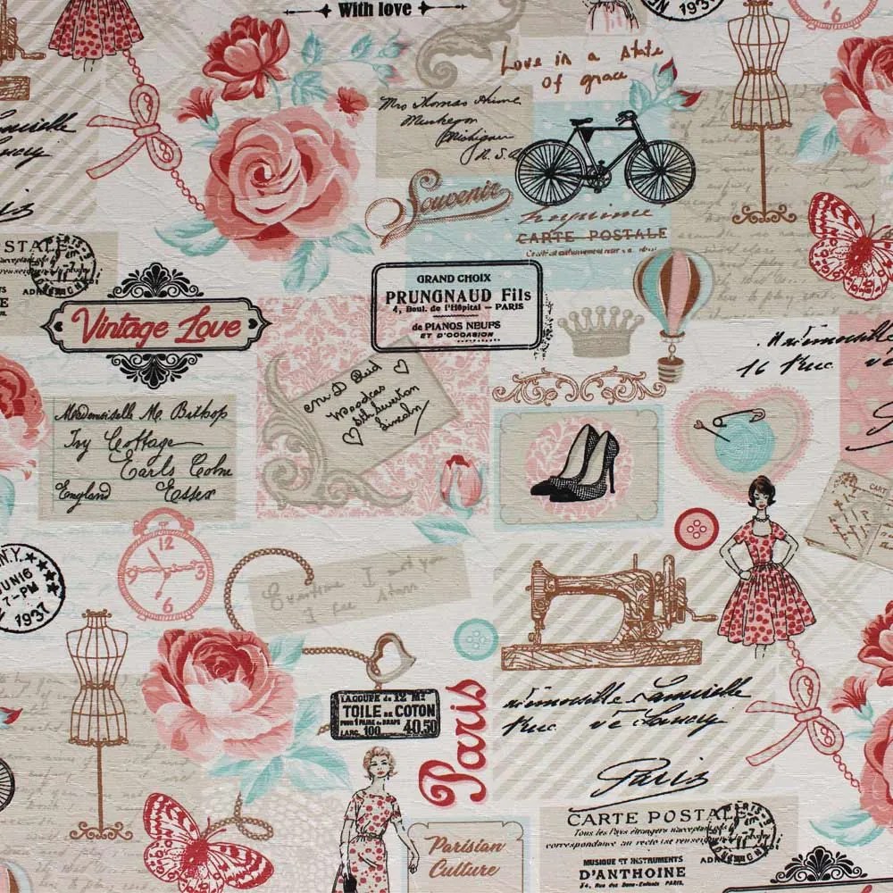 Puff Larissa Estampado Retrô Rosa D61 Pés Palito Castanho - D'Rossi