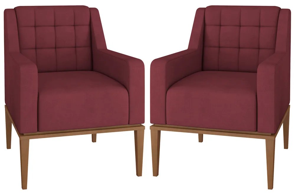 Kit 2 Poltronas Decorativas Sala de Estar Madonna Suede Bordô G52 - Gran Belo