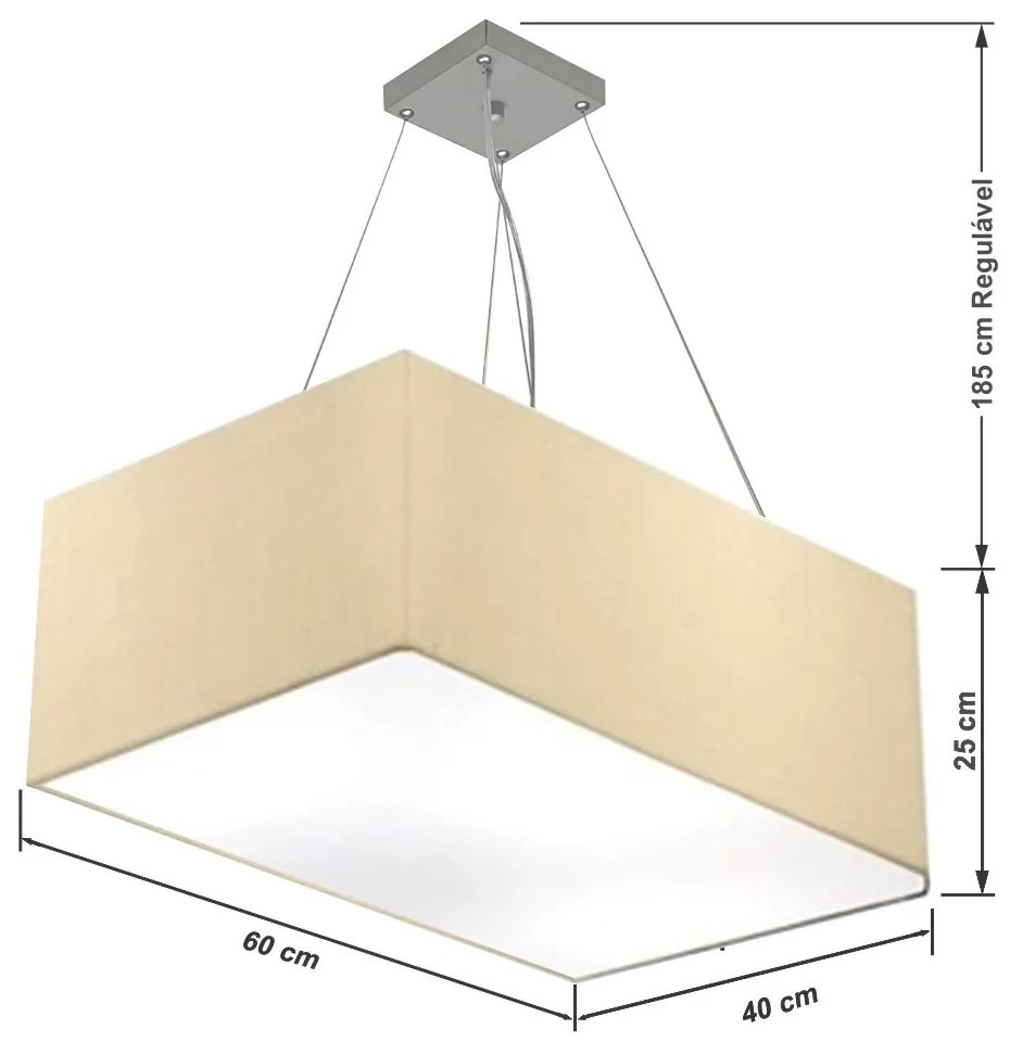 Lustre Pendente Retangular Md-4372 Cúpula em Tecido 60x40cm Bege