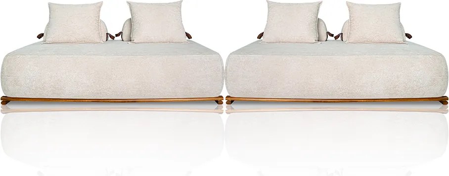 Sofá Modulado 5 Lugares com Almofadas Soltas Pés Madeira Maciça 320cm Homer Bouclê Off White G63 - Gran Belo