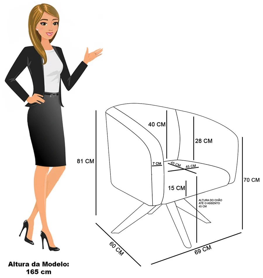 Poltrona Sala Decorativa Giratória Madeira Stella Bouclê D03 - D'Rossi - Cinza