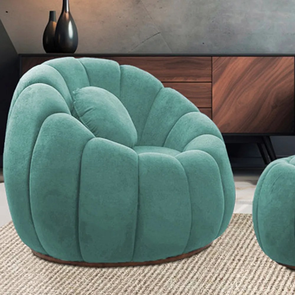 Poltrona Decorativa Orgânica para Sala Kit 2 Cloud Bouclê E03 - D'Rossi - Azul Turquesa