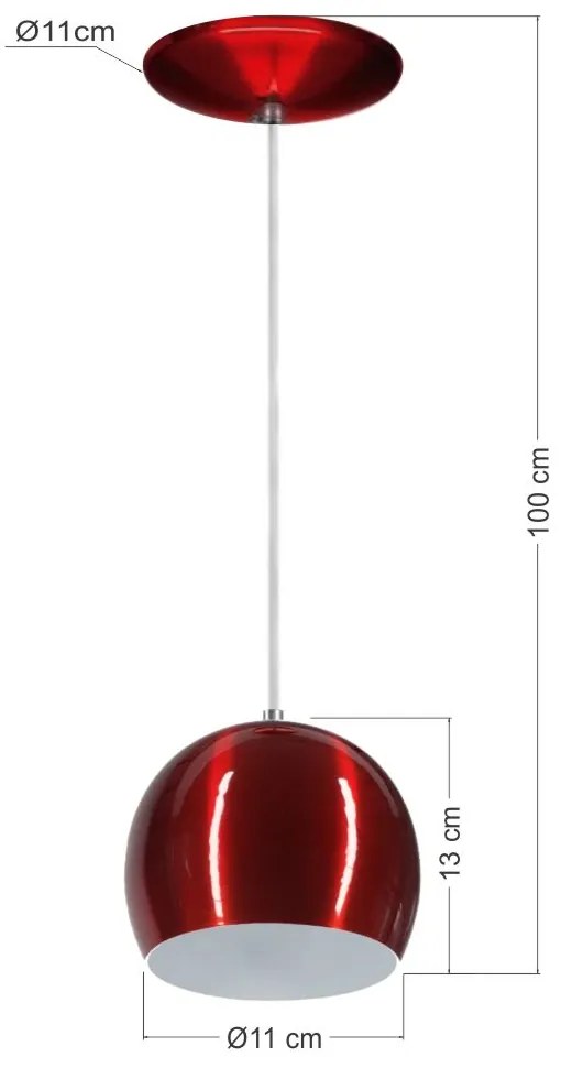 Lustre Pendente Cilíndrico em Alumínio Vermelho Branco - Bivolt