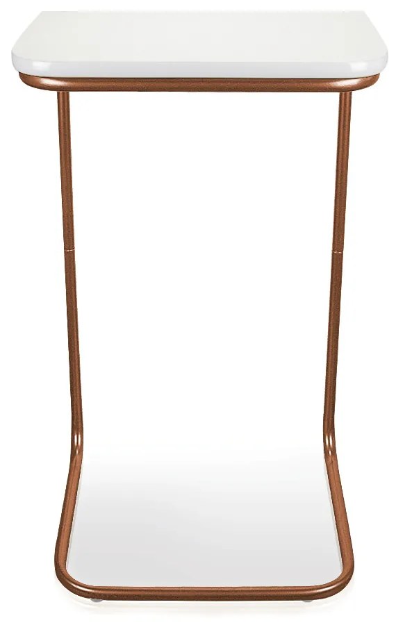 Mesa Lateral Tampo Multiuso Para Sofá Base Bronze - D'Rossi - Branco