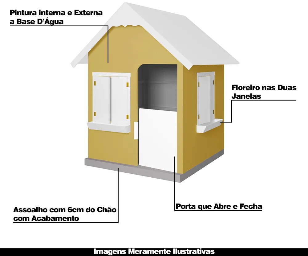 Casinha De Brinquedo Com Floreiros MDF Amarelo/Branco L12 - Gran Belo