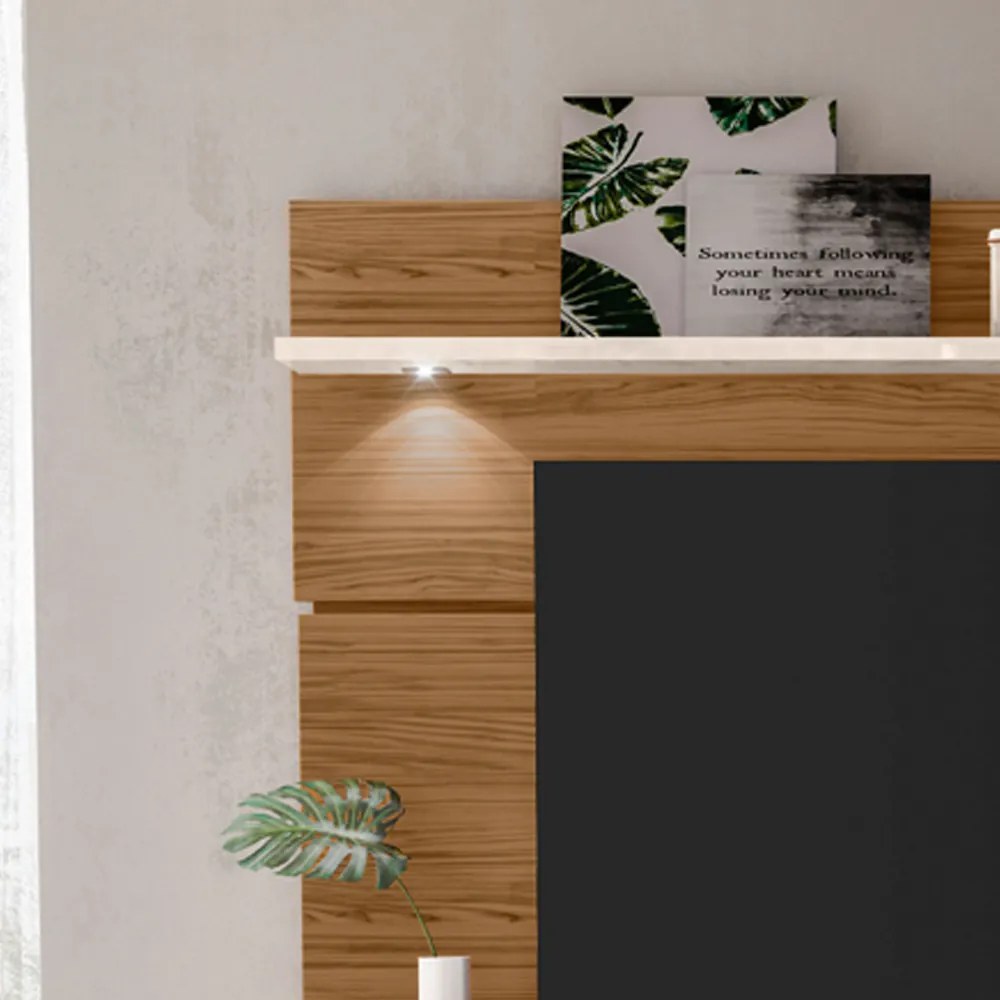 Painel TV 60 Pol 182cm Bancada Suspensa para Sala Quelen Naturale/Off White M20 - D'Rossi