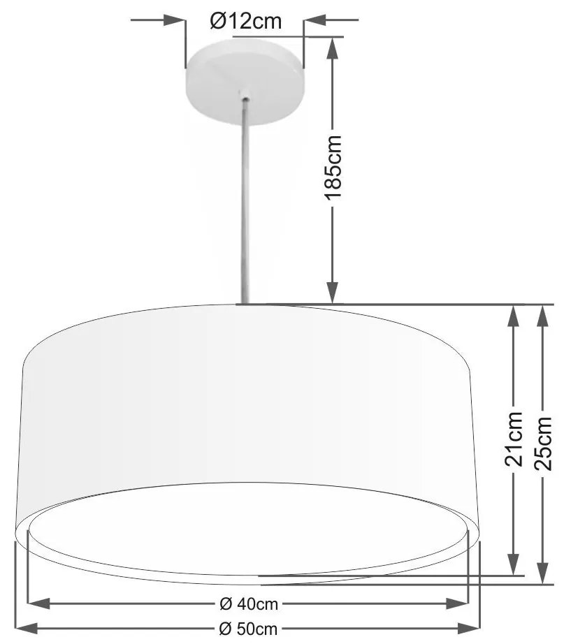 Lustre Pendente Cilíndrico Duplo Md-4294 Cúpula em Tecido 50x25cm Algodão Crú - Bivolt