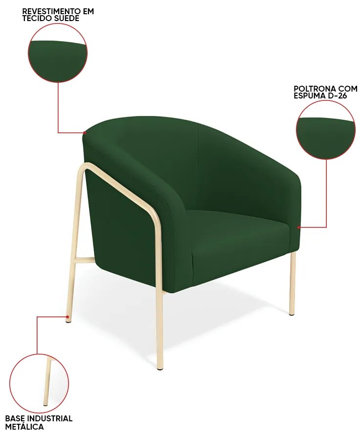 Poltrona Sala Industrial Alta Champanhe Stella Suede D03 - D'Rossi - Verde