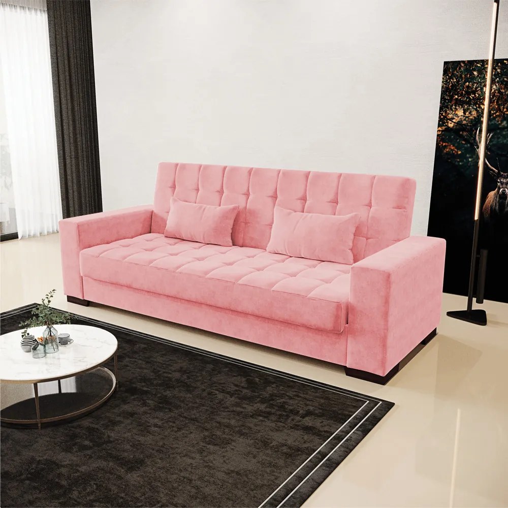 Sofá Cama Casal 3 Lugares 210cm Lisboa Suede Rosê  D03 - D'Rossi