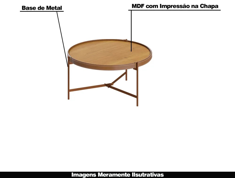 Mesa de Centro Nezuko 71cm Base Cobre Tampo Nature G29 - Gran Belo