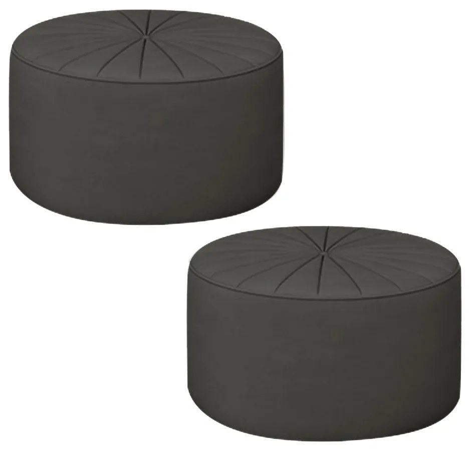 Kit 2 Puffs Decorativos Sala De Estar Round Veludo Cinza G45 - Gran Belo