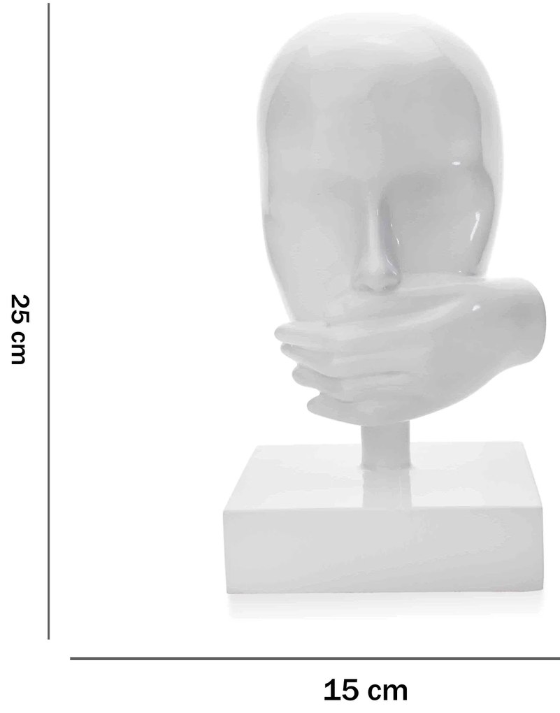 Escultura Decorativa Máscara Rosto Silêncio Branco 25x15 Cm - D'Rossi