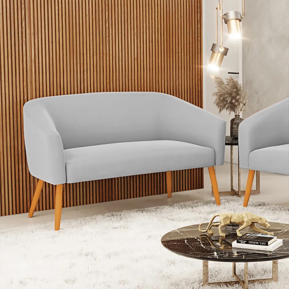 Namoradeira 02 Lugares Stella Suede Cinza Pés Palito Castanho - D'Rossi