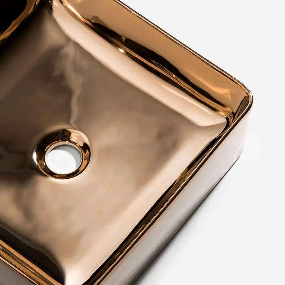 Cuba de Louça Apoio Quadrada 36 cm (Pienza Rosé Gold Metálica)