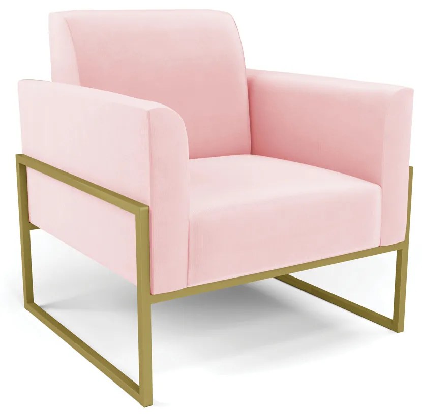 Sofá Namoradeira com Poltrona Base Industrial Alta Dourado Marisa Suede D03 - D'Rossi - Rosa Bebê
