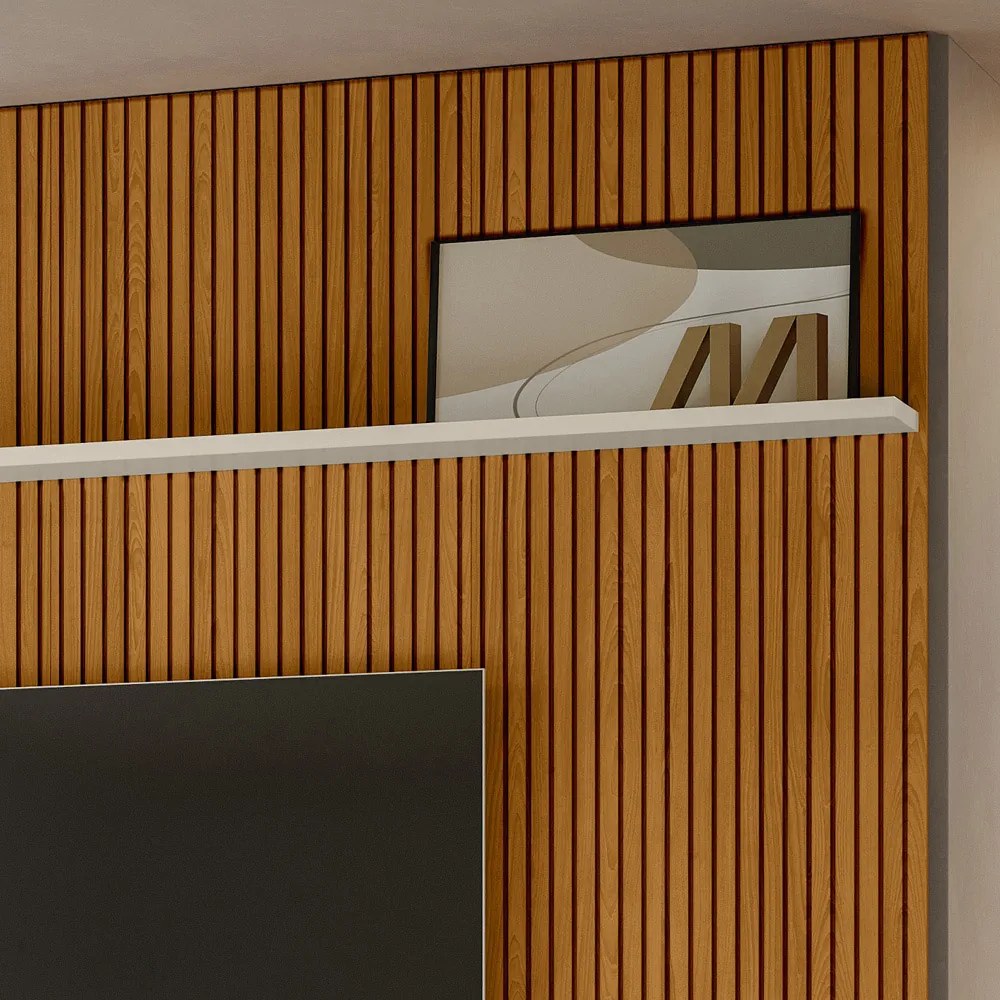 Painel TV 75 Pol 238cm Ripado para Sala Kalven Cinamomo/Off White M20 - D'Rossi