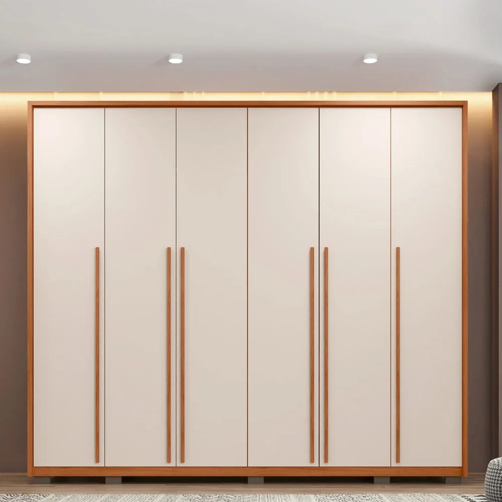 Guarda Roupa Casal Valentino 265 cm 6 Portas de Bater com 6 Gavetas MDF Freijo/OffWhite G11 - Gran Belo