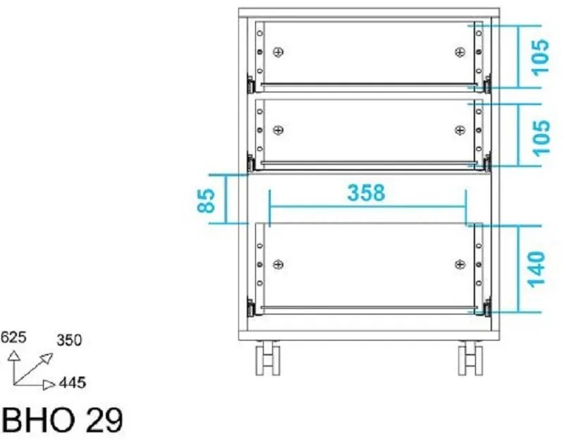 Gaveteiro 3 Portas Bho 29 Da Linha Office - Branco