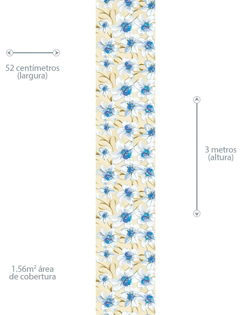 Papel de Parede Floral Marrom Creme Branco e Azul 0.52m x 3.00m