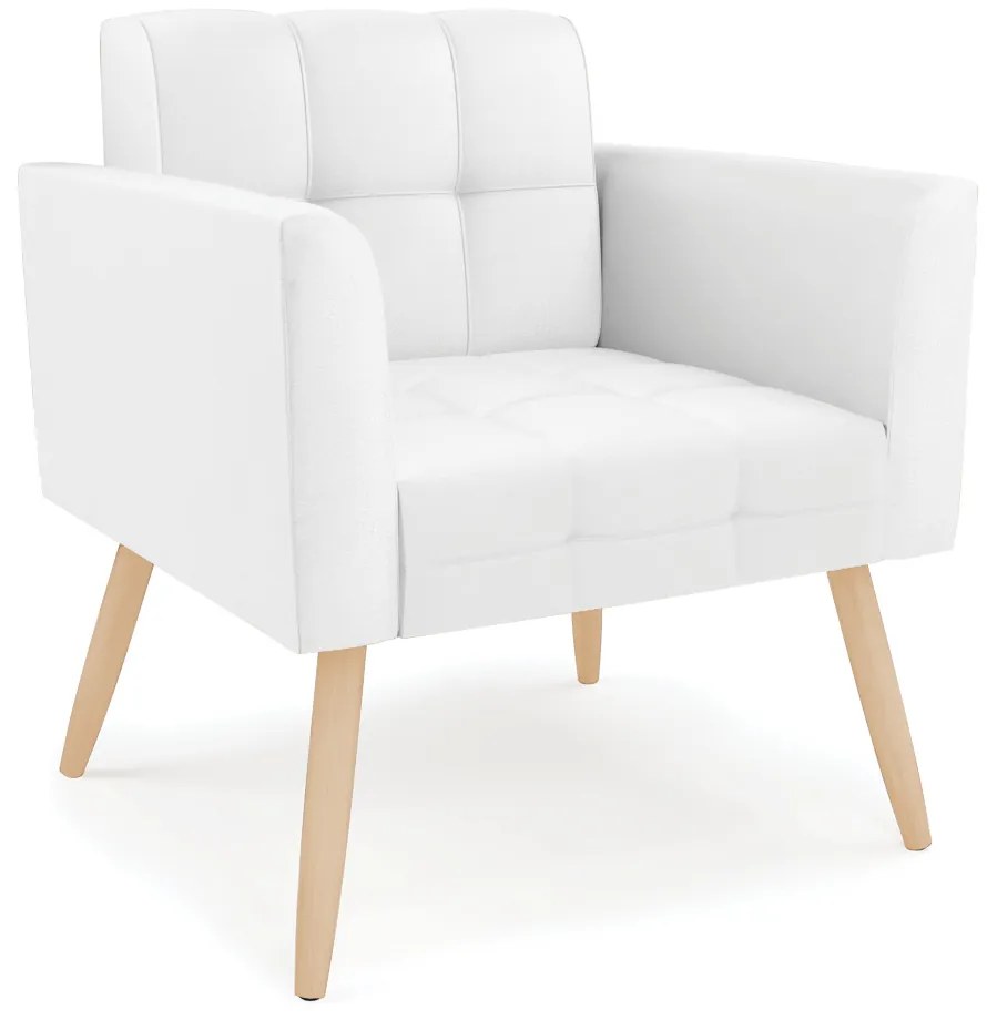 Kit 1 Sofá Namoradeira e 2 Poltronas Elisa Corino Pés Palito Natural - D'Rossi - Branco