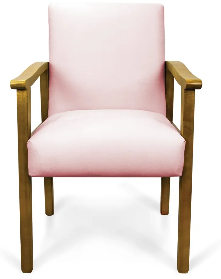 Poltrona Eloisa Suede Rosa Bebê Base de Madeira Castanho