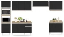Cozinha Modulada 6 Módulos Composição 8 Castanho/Preto - Lumil Móveis