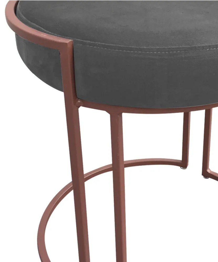 Puff Redondo Base Industrial Cobre Love Suede - Grafite