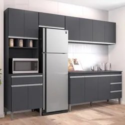 Cozinha Modulada 4 Peças Balcão com Tampo 160cm Andréia Cinza - AJL Mó