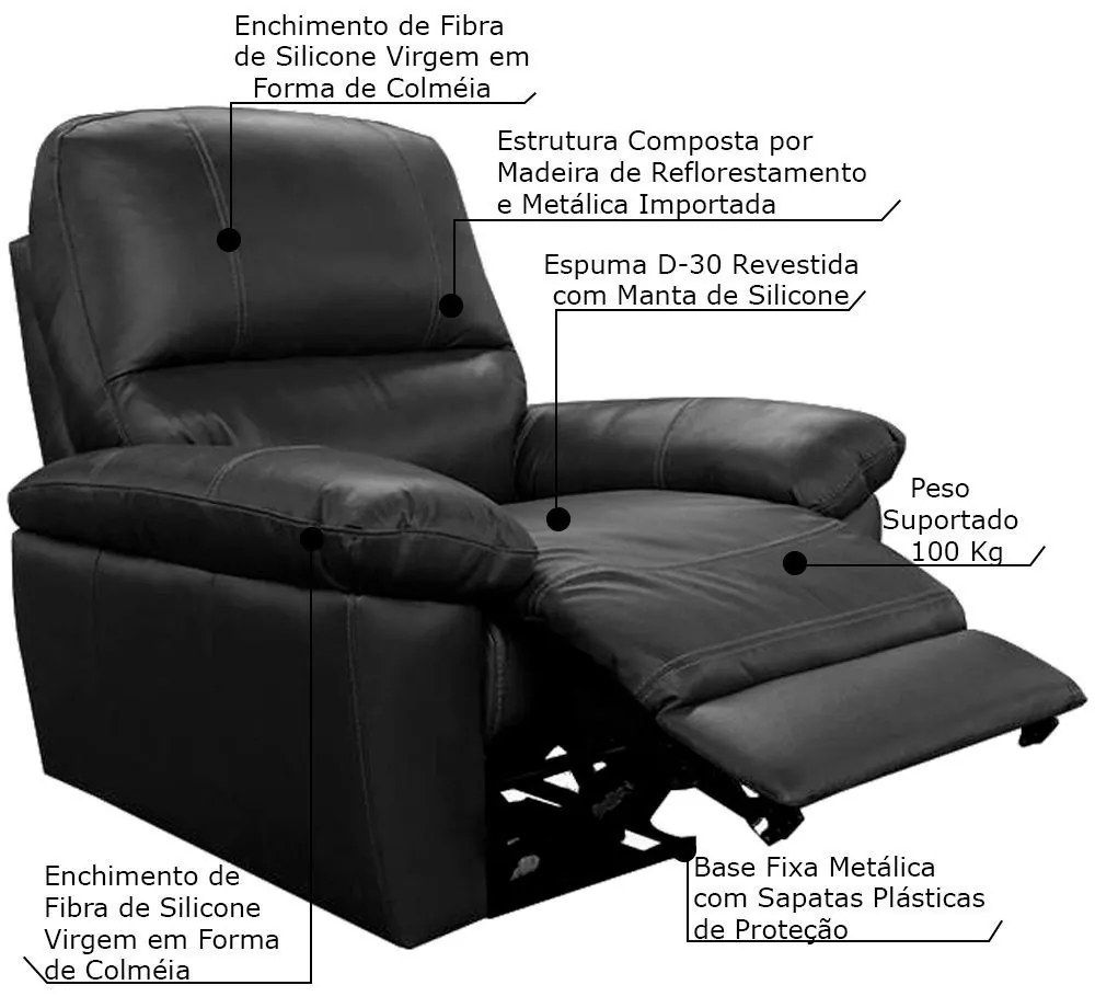Poltrona do Papai Reclinável Elétrica Armênia Power Touch Couro Preto G40 - Gran Belo