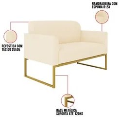 Kit Namoradeira e 1 Poltrona Decorativa Base Industrial Dourada Maress