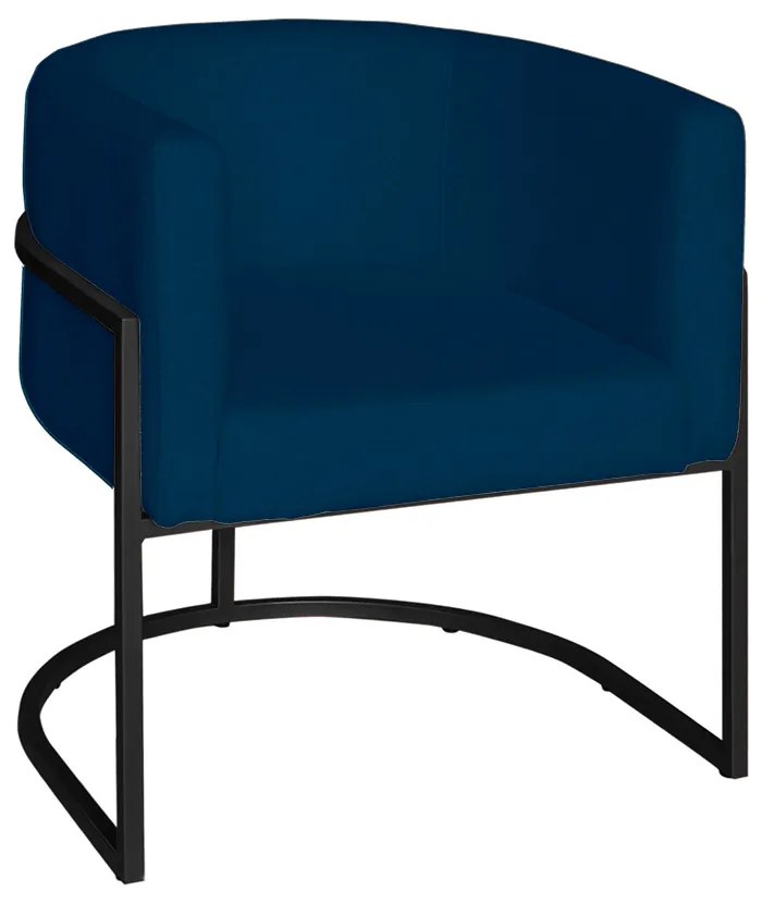 Poltrona Base Industrial Preto Sala de Estar Lety Veludo - Azul Marinho
