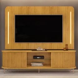 Painel Para TV 75 Pol e Rack Bancada Ripado 218cm World D04 Cedro - Mp