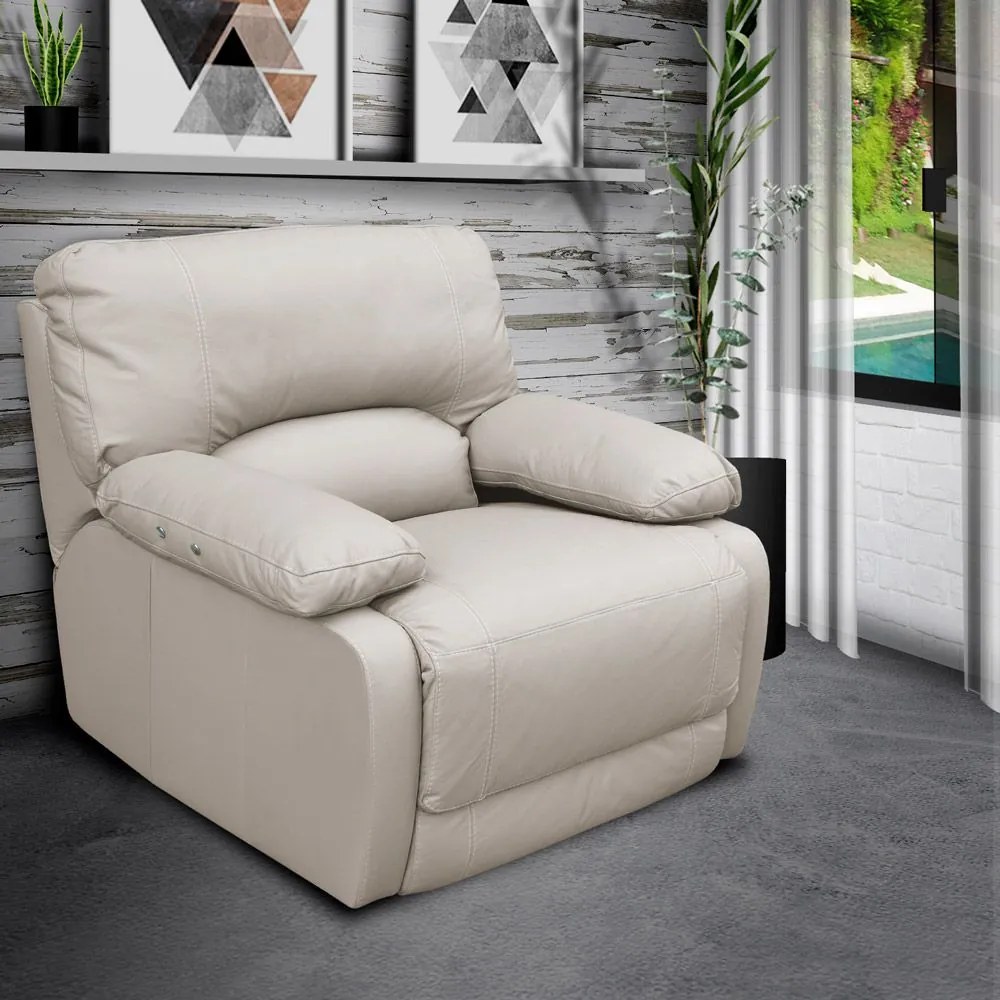Poltrona do Papai Reclinável Elétrico Asmará Power Touch Small Couro Off White G43 - Gran Belo