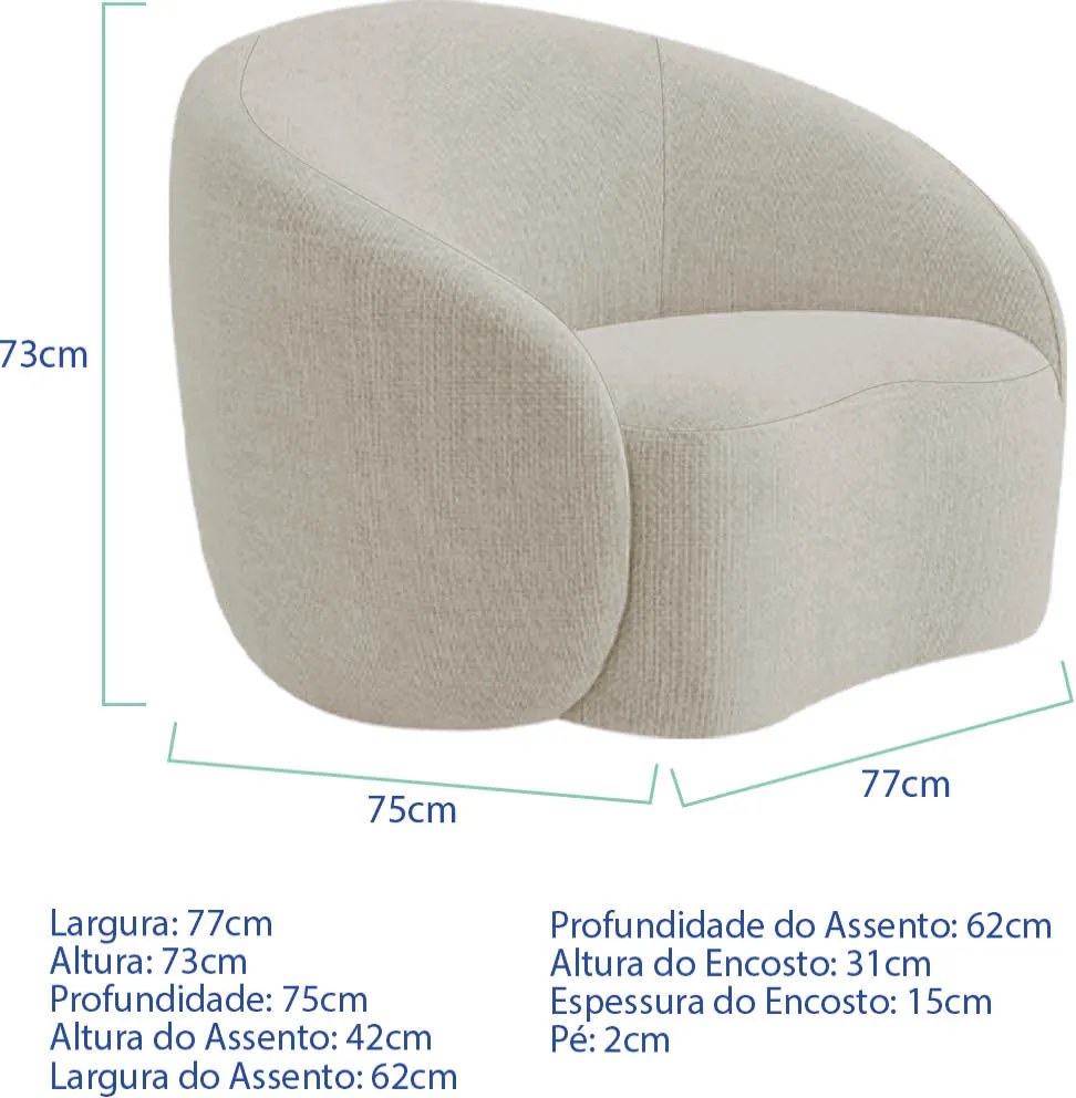 Kit Divã Recamier Orgânico França 250cm Lado Direito e 2 Poltronas Amore Linho