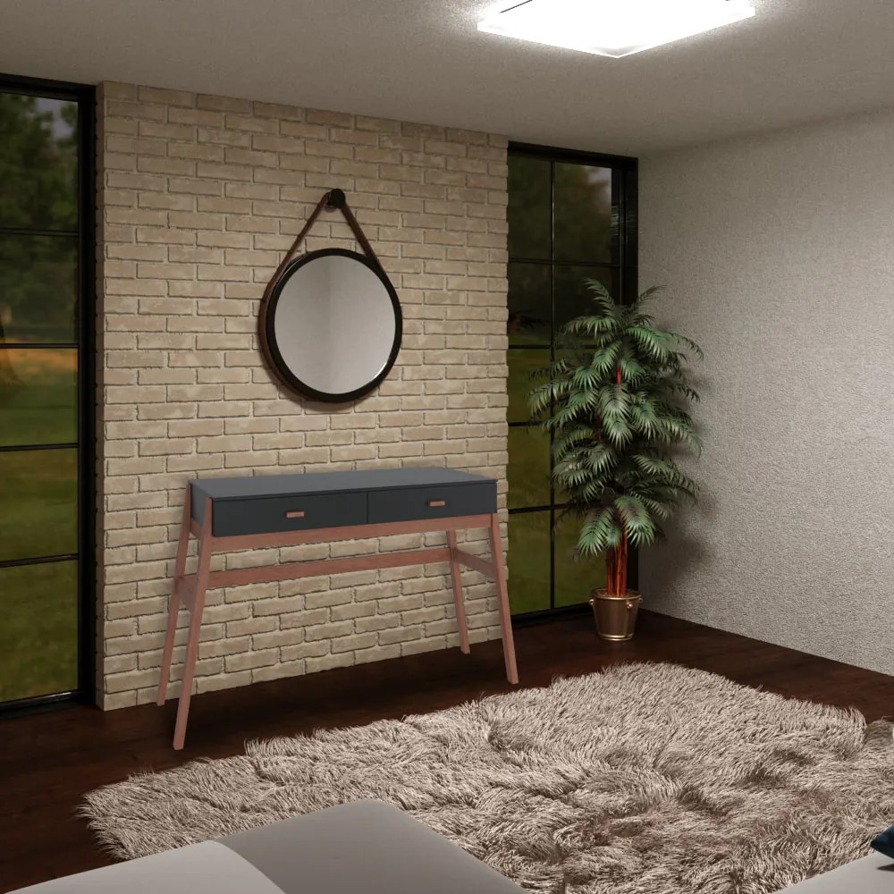 Aparador Decorativo Sala de Estar 2 Gavetas Yara Amêndoa/Preto G68 - Gran Belo