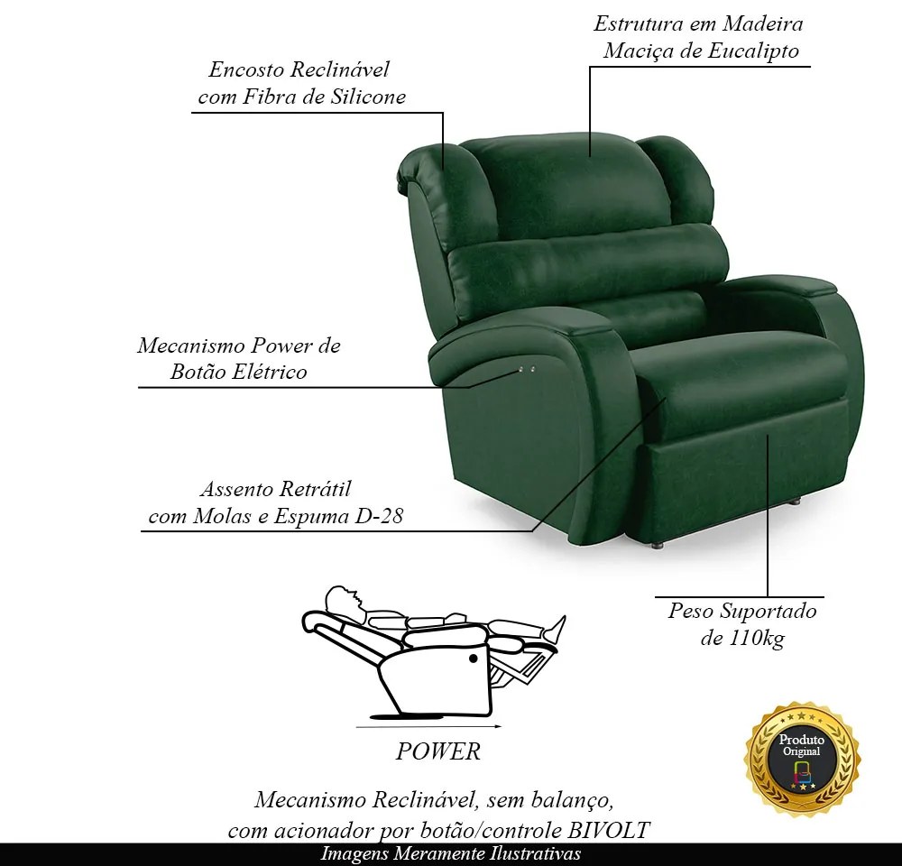 Poltrona do Papai Sala de Cinema Reclinável Kylie Power Touch PU Verde Musgo G23